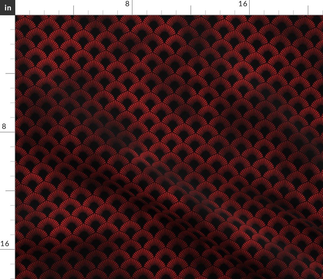 Leafed Palms in Black and Ruby Red Vintage Faux Foil Art Deco Vintage Foil Pattern Fabric
