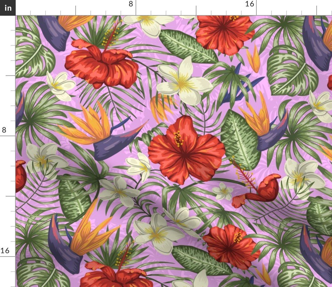 Lei Pink and Red Hawaiian Hibiscus Tropical Rainforest Birds of Paradise Fabric Lei Pink and Red Hawaiian Hibiscus Tropical Rainforest Birds of Paradise Fabric