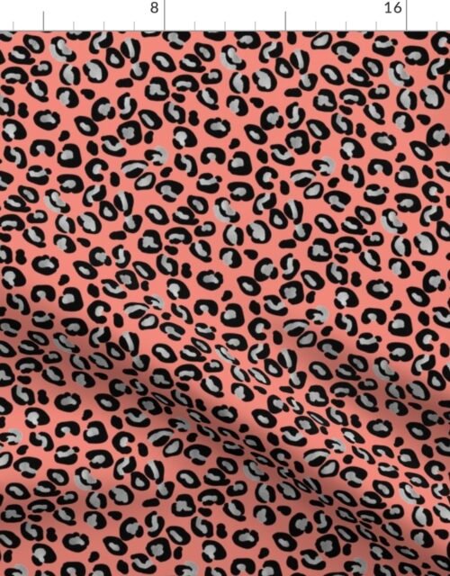 Leopard Spots in Silver and Coral Fabric