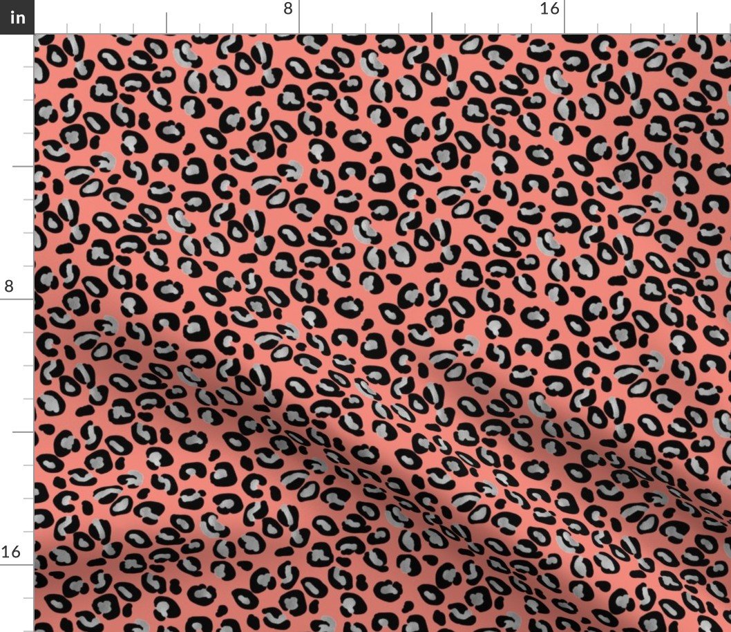 Leopard Spots in Silver and Coral Fabric Leopard Spots in Silver and Coral Fabric