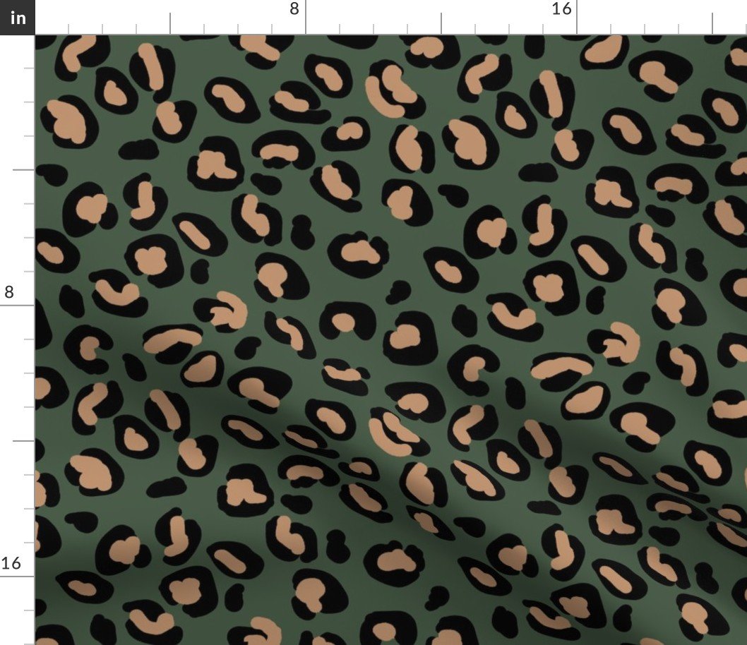 Leopard Tan Spots on Army Green Fabric Leopard Tan Spots on Army Green Fabric