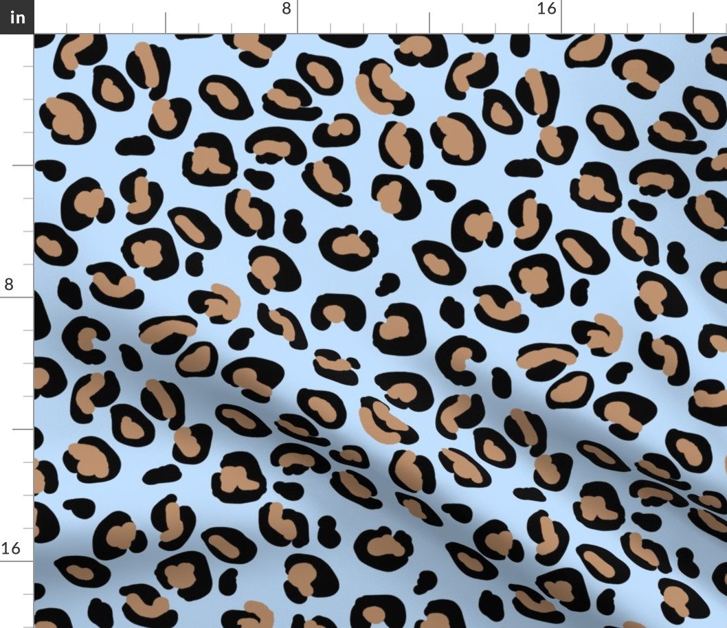 Leopard Tan Spots on Sky Blue Fabric Leopard Tan Spots on Sky Blue Fabric