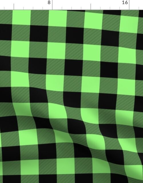Light Green and Black Buffalo Check Gingham Plaid Fabric