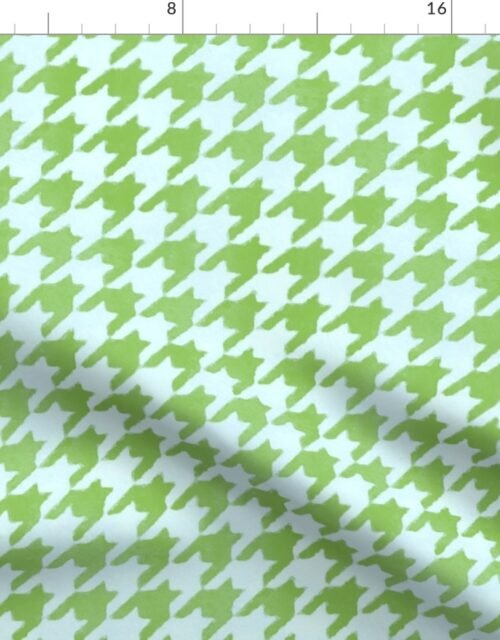 Lime Green  and White Handpainted Houndstooth Check Watercolor Pattern Fabric