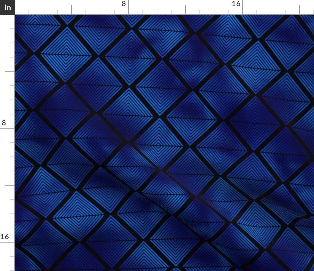 Lined Diamonds in Black and Classic Blue Vintage Faux Foil Art Deco Vintage Foil Pattern Fabric
