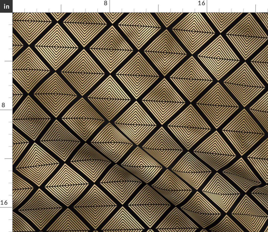 Lined Diamonds in Black and Gold Vintage Faux Foil Art Deco Vintage Foil Pattern Fabric