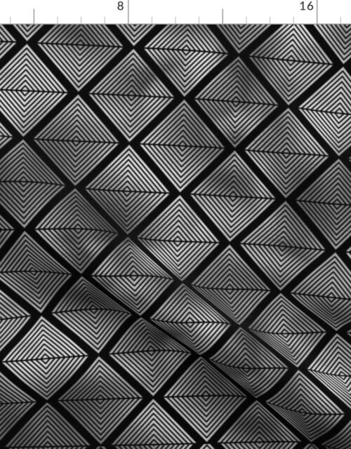 Lined Diamonds in Black and Silver Vintage Faux Foil Art Deco Vintage Foil Pattern Fabric