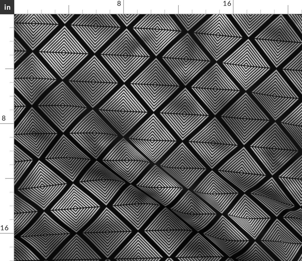 Lined Diamonds in Black and Silver Vintage Faux Foil Art Deco Vintage Foil Pattern Fabric Lined Diamonds in Black and Silver Vintage Faux Foil Art Deco Vintage Foil Pattern Fabric