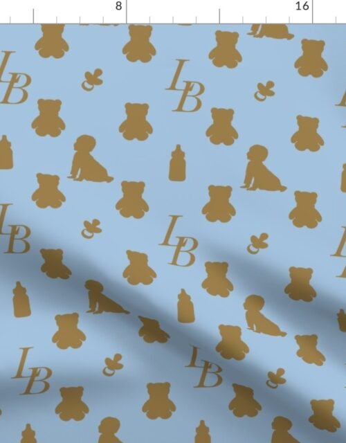 Louis Baby Luxury Iconic Monogram Pattern on Classic Blue with Tan Motifs Fabric