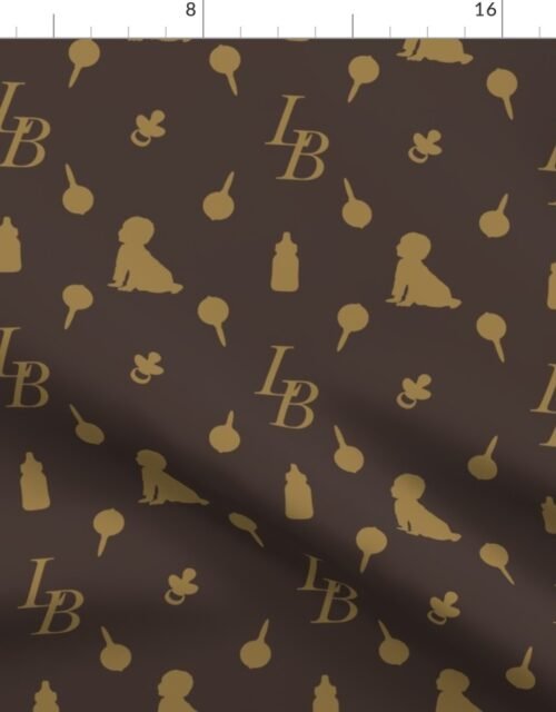 Louis Baby Luxury Iconic Monogram Pattern on Classic Brown with Tan Motifs Fabric