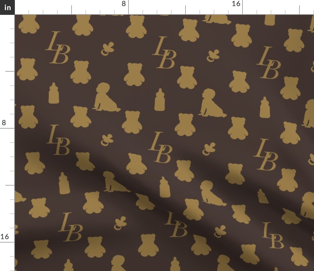 Louis Baby Luxury Iconic Monogram Pattern on Classic Brown with Tan Motifs Fabric