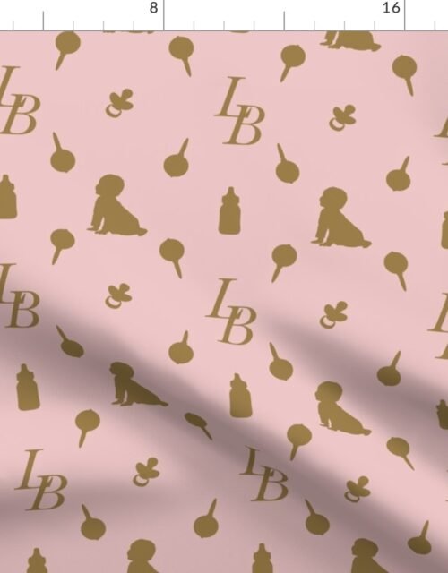 Louis Baby Luxury Iconic Monogram Pattern on Classic Pink with Tan Motifs Fabric