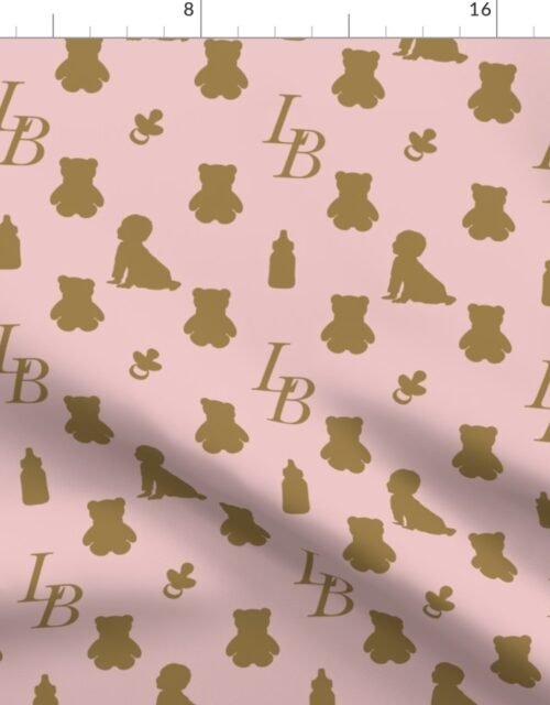 Louis Baby Luxury Iconic Monogram Pattern on Classic Pink with Tan Motifs Fabric