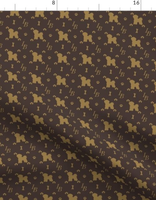 Louis Bichon Frise Luxury Dog Smaller Pattern in Tan on Brown Fabric