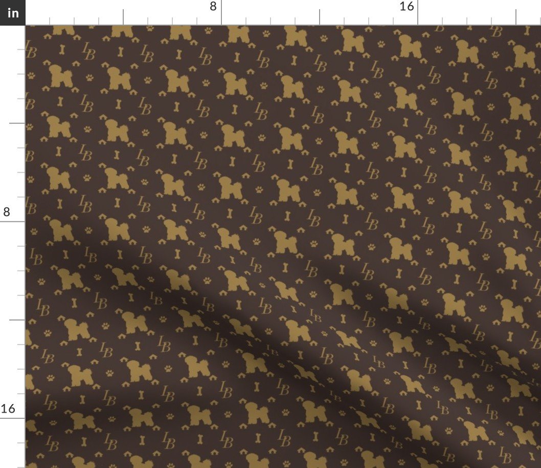 Louis Bichon Frise Luxury Dog Smaller Pattern in Tan on Brown Fabric