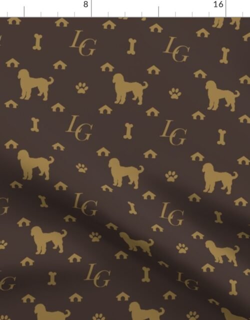Louis Luxury Goldendoodle Dog Pattern on Brown Fabric