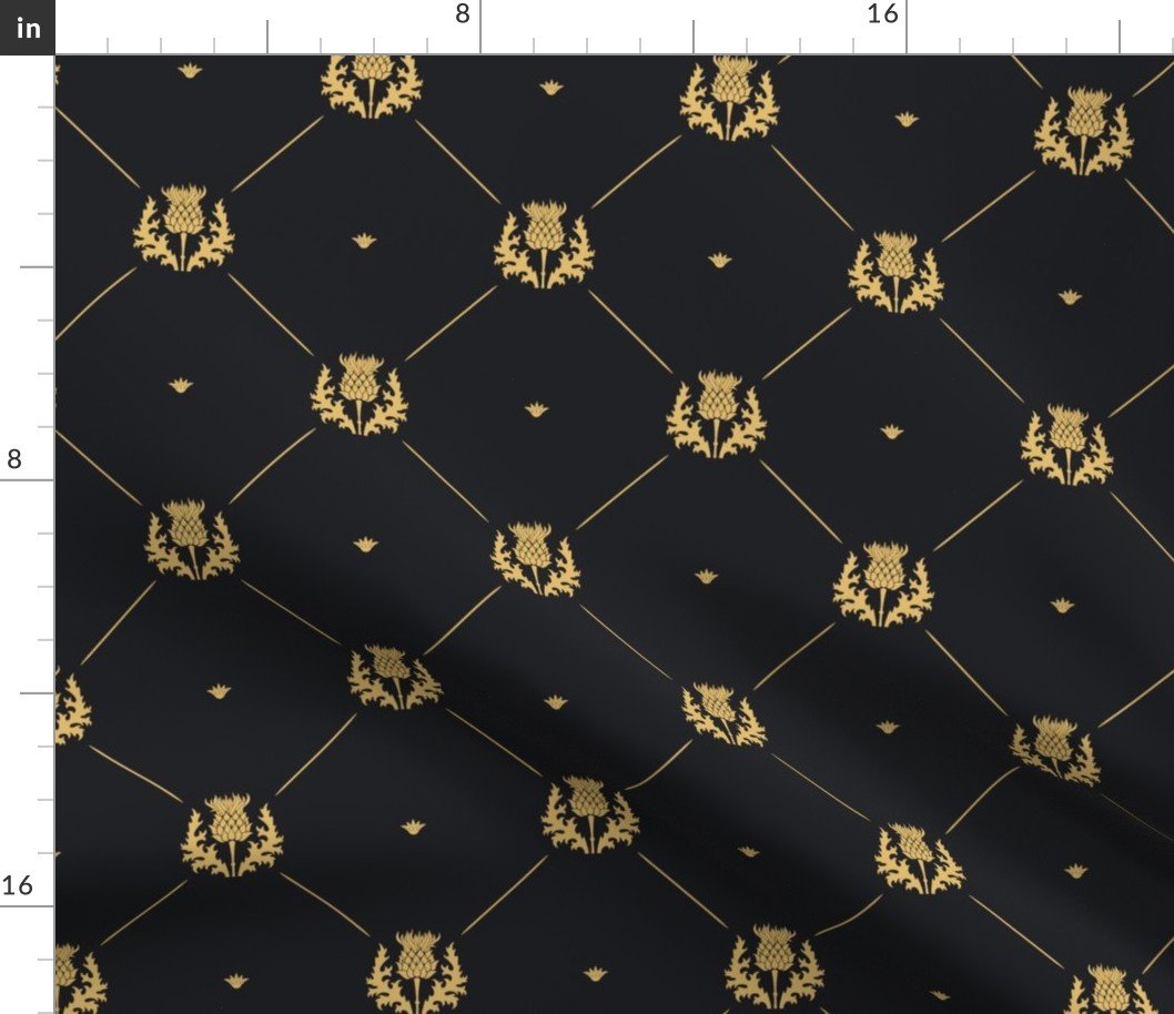 Lux Faux Gold Scotland's Royal Thistle in Cross-Hatch Diamonds on Repeat Fabric