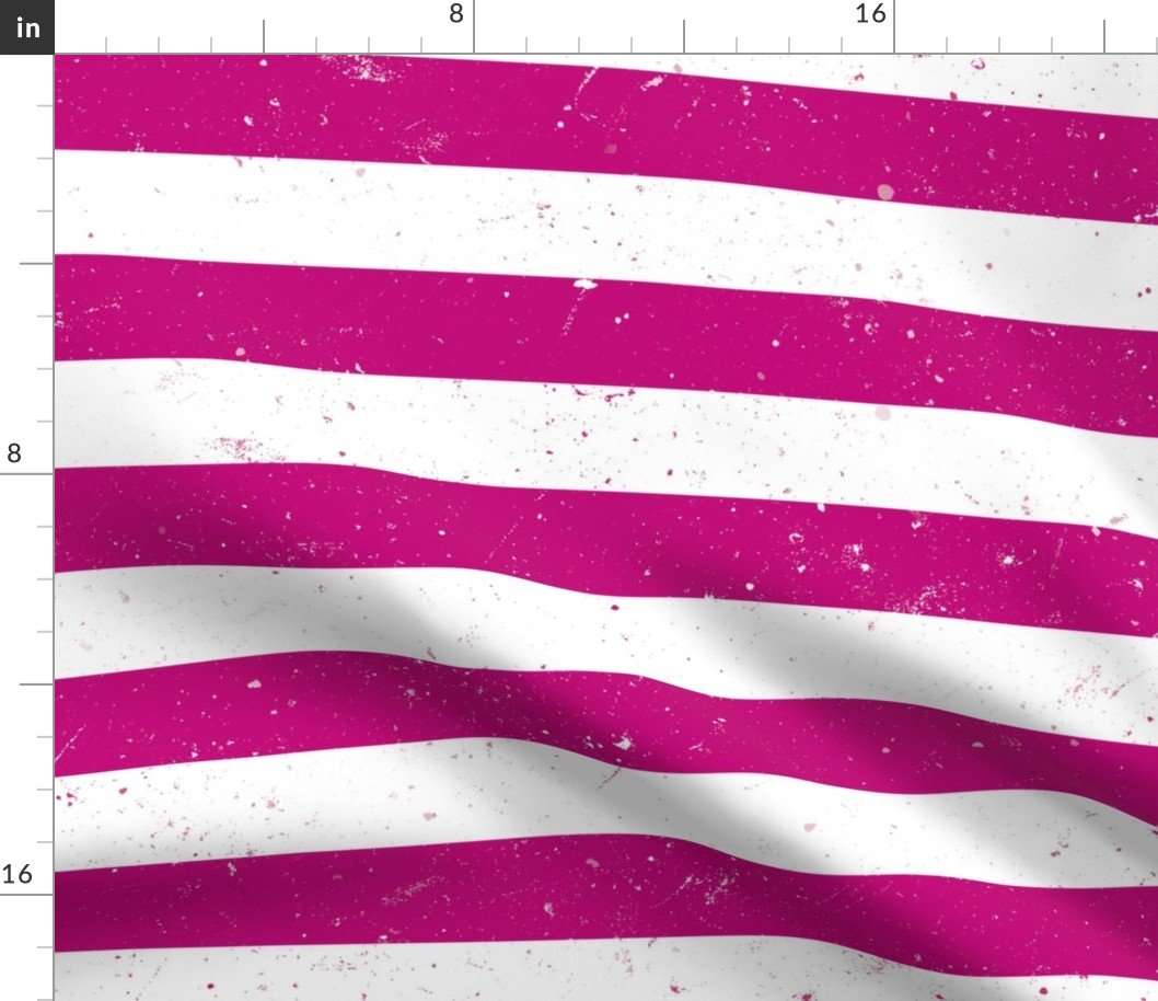 Magenta and White Splattered Paint Horizontal Cabana Tent Stripe Fabric