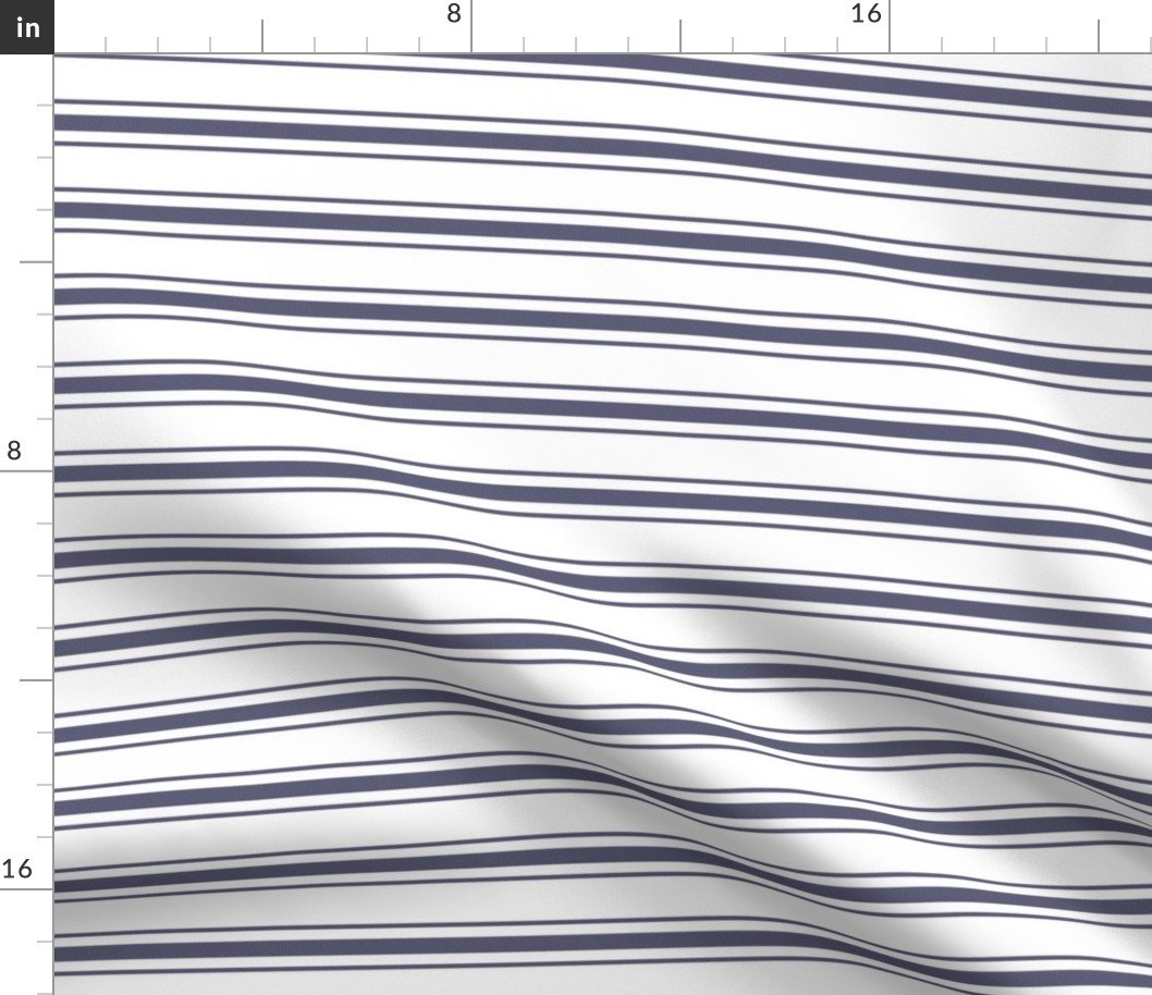 Mattress Ticking Narrow Striped Horizontal Pattern in Midnight Blue and White Fabric