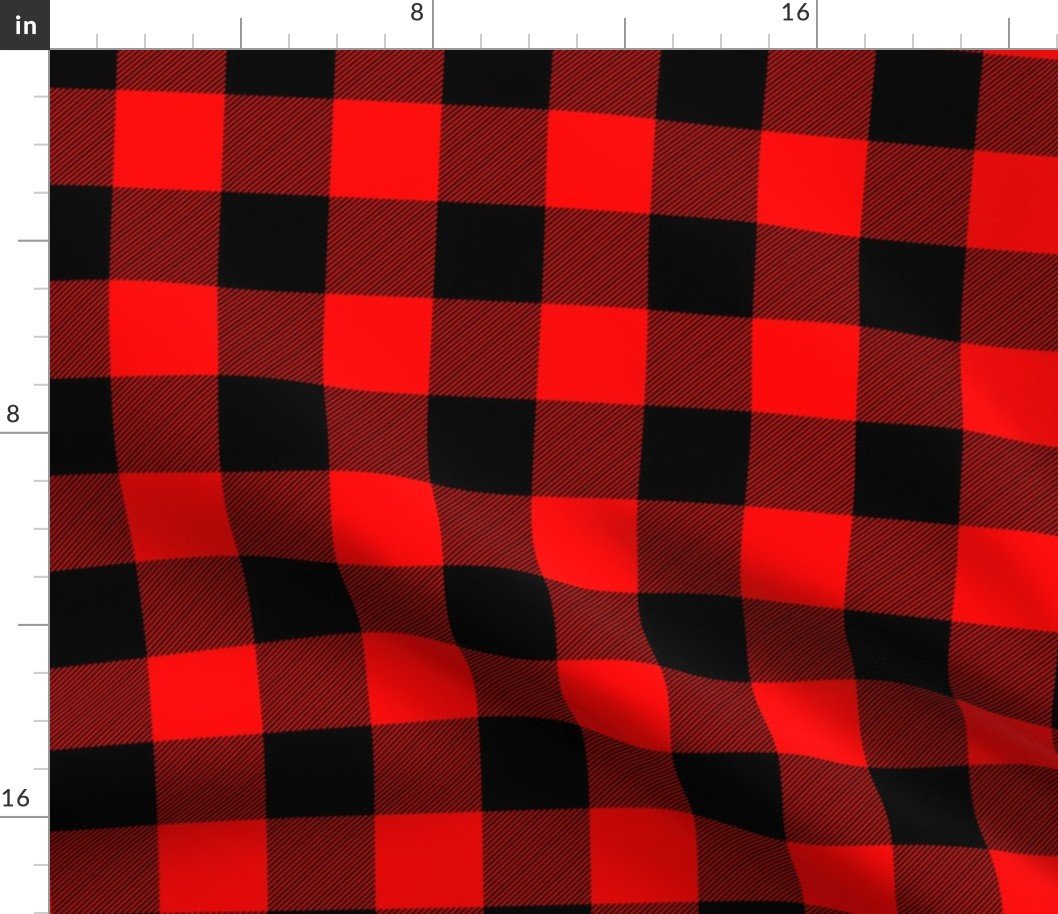 Medium Bright Red Rustic Cowboy Cabin Buffalo Check Plaid 2 inch Fabric