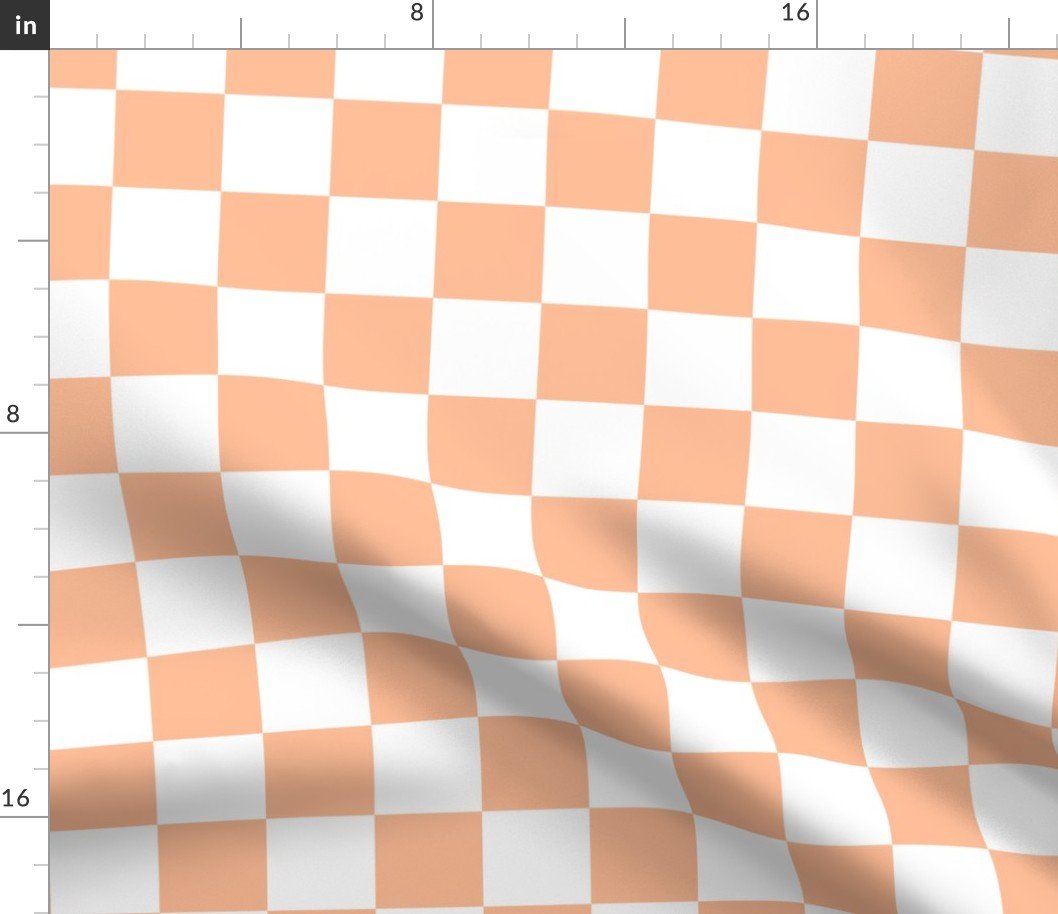 Medium Checkerboard Checks in Peach Fuzz Color of the Year 2024 and White Fabric Medium Checkerboard Checks in Peach Fuzz Color of the Year 2024 and White Fabric
