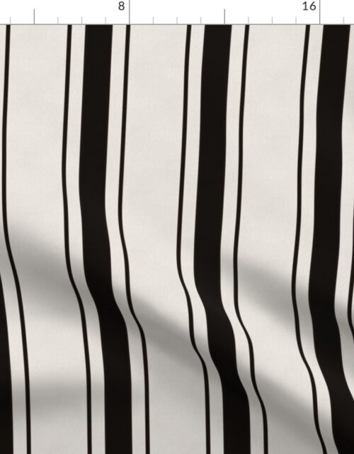 Medium Coal Black Antique Vintage Mattress Ticking Stripe on Cream Fabric