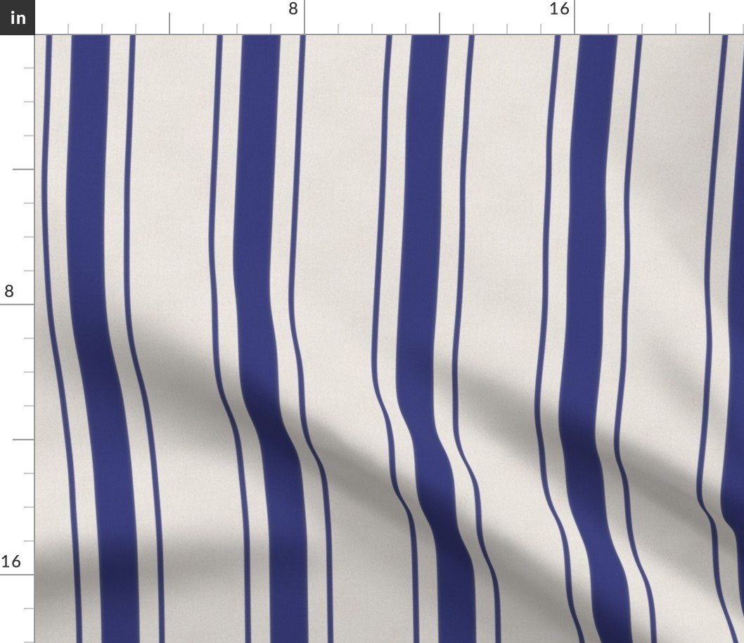 Medium Cornflower Blue Antique Vintage Mattress Ticking Stripe on Cream Fabric