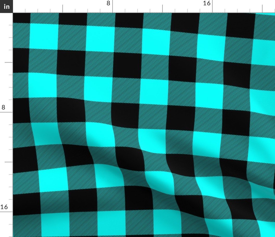 Medium  Bright Aqua Rustic Cowboy Cabin Buffalo Check Plaid 2 inch Fabric