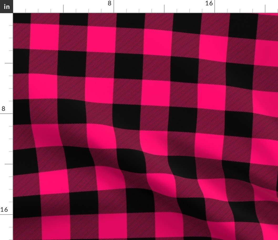 Medium  Bright Pink Rustic Cowboy Cabin Buffalo Check Plaid 2 inch Fabric