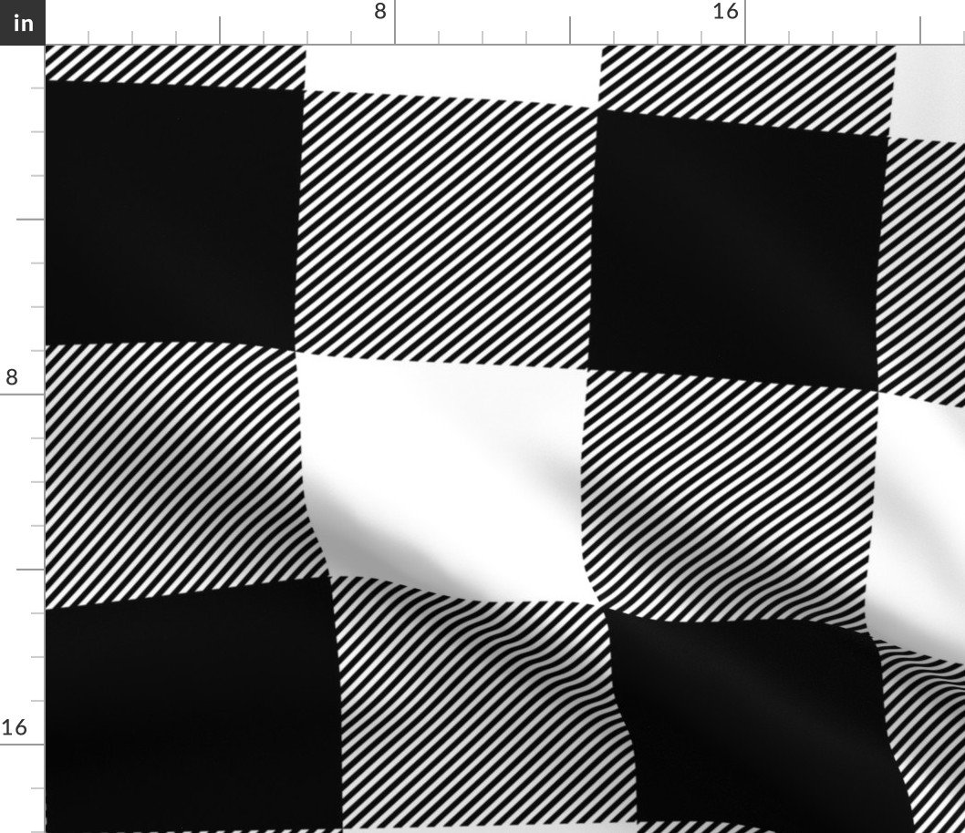 Mega Black and White Rustic Cowboy Cabin Buffalo Check Plaid 6 inch Fabric