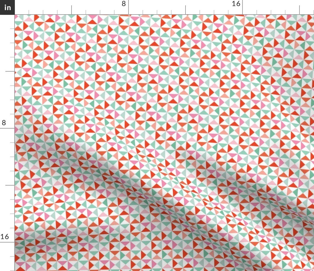 Merry Bright Christmas Coordinate Green & Orange Triangles Fabric