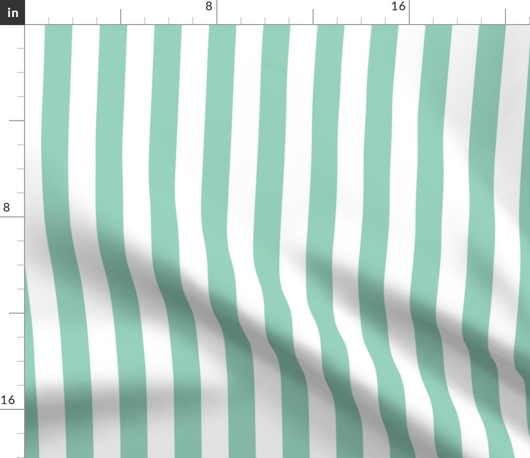 Merry Bright Mint Green and White Vertical 1 inch Beach Hut Stripe Fabric Merry Bright Mint Green and White Vertical 1 inch Beach Hut Stripe Fabric