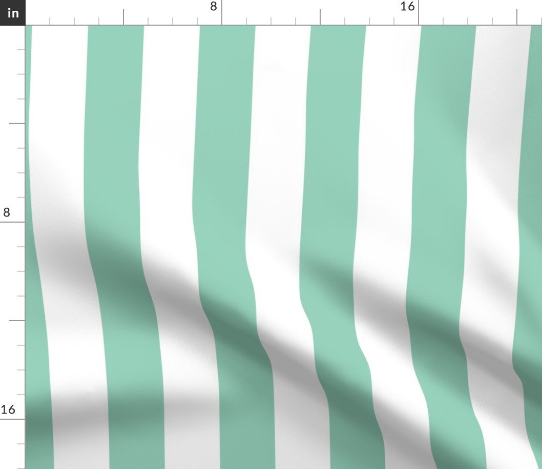 Merry Bright Mint Green and White Vertical 2 inch Cabana Stripe Fabric