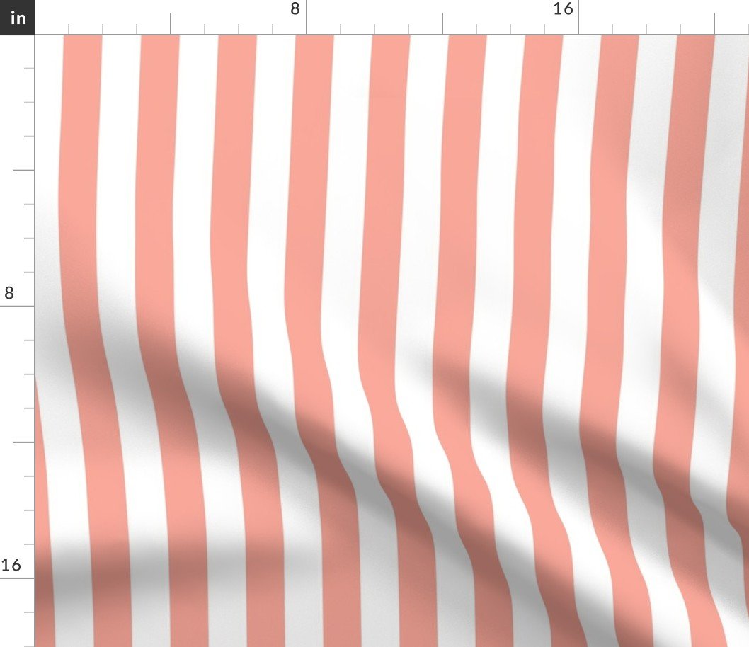 Merry Bright Pastel Peach and White Vertical 1 inch Beach Hut Stripe Fabric Merry Bright Pastel Peach and White Vertical 1 inch Beach Hut Stripe Fabric