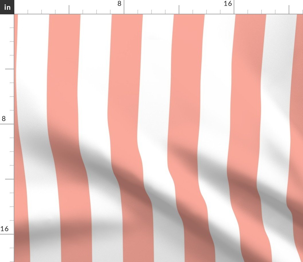 Merry Bright Pastel Peach and White Vertical 2 inch Cabana Stripe Fabric
