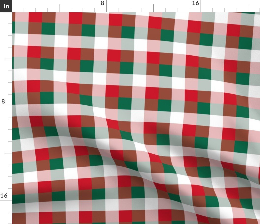 Mexican Flag Colors Red, White and Green 1  Inch Gingham Check Fabric