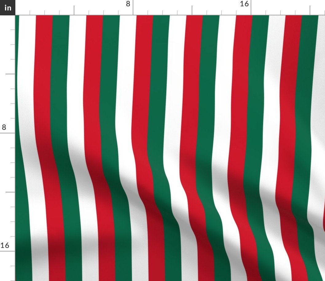 Mexican Flag Colors Red, White and Green 1  Inch Vertical Stripes Fabric