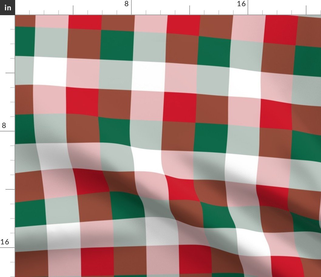 Mexican Flag Colors Red, White and Green Large 2 Inch Gingham Check Fabric