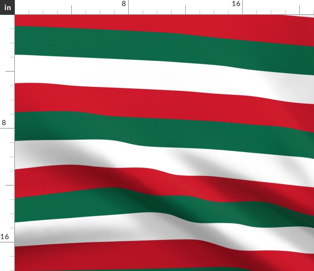 Mexican Flag Colors Red, White and Green Large 2 Inch Horizontal Stripes Fabric