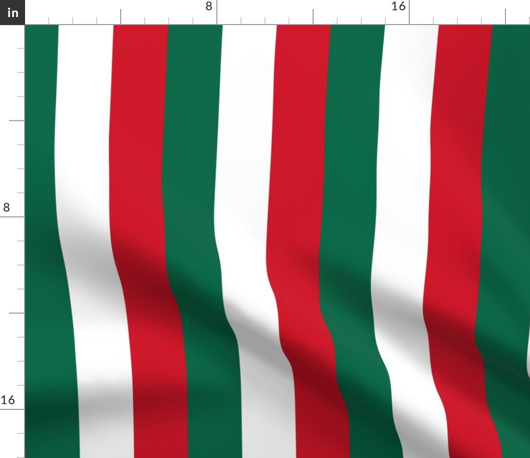 Mexican Flag Colors Red, White and Green Large 2 Inch Vertical Stripes Fabric
