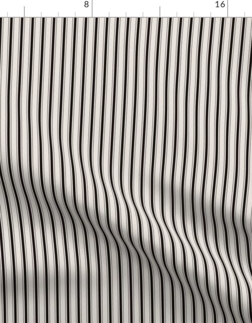 Micro Coal Black Antique Vintage Mattress Ticking Stripe on Cream Fabric
