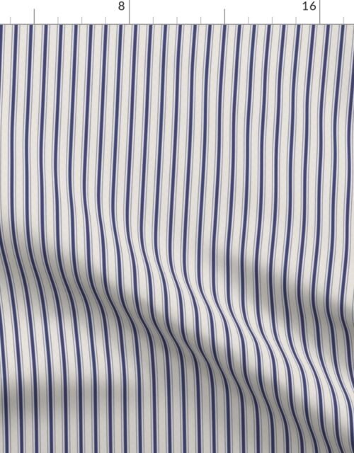 Micro Cornflower Blue Antique Vintage Mattress Ticking Stripe on Cream Fabric