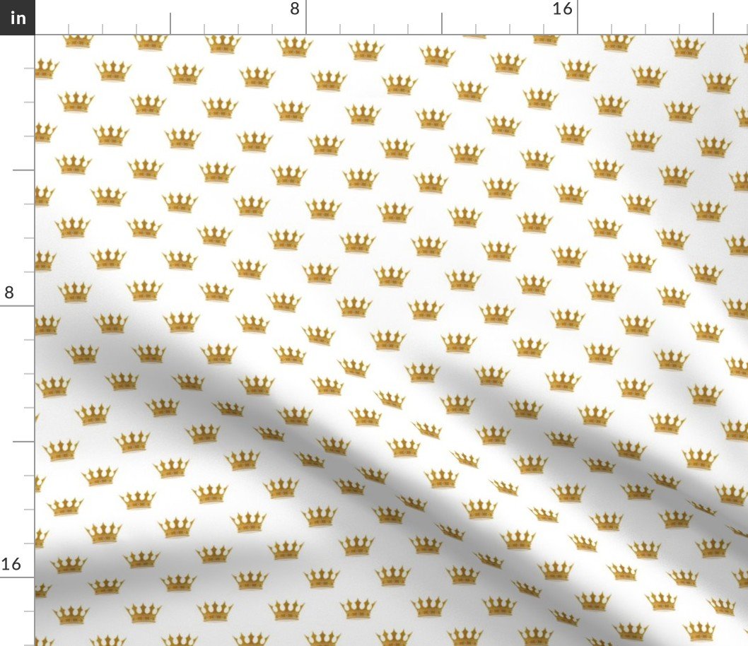 Micro Gold Crowns on Wedding White Fabric Micro Gold Crowns on Wedding White Fabric