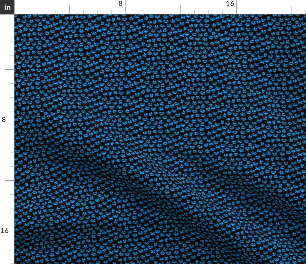 Micro Grinning Halloween Blue Faces on Black Fabric Micro Grinning Halloween Blue Faces on Black Fabric