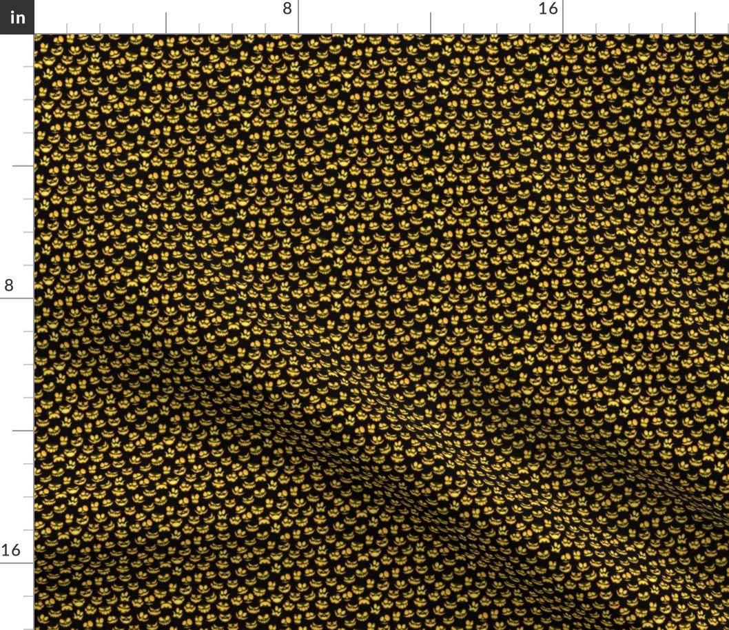 Micro Grinning Halloween Orange Faces on Black Fabric Micro Grinning Halloween Orange Faces on Black Fabric