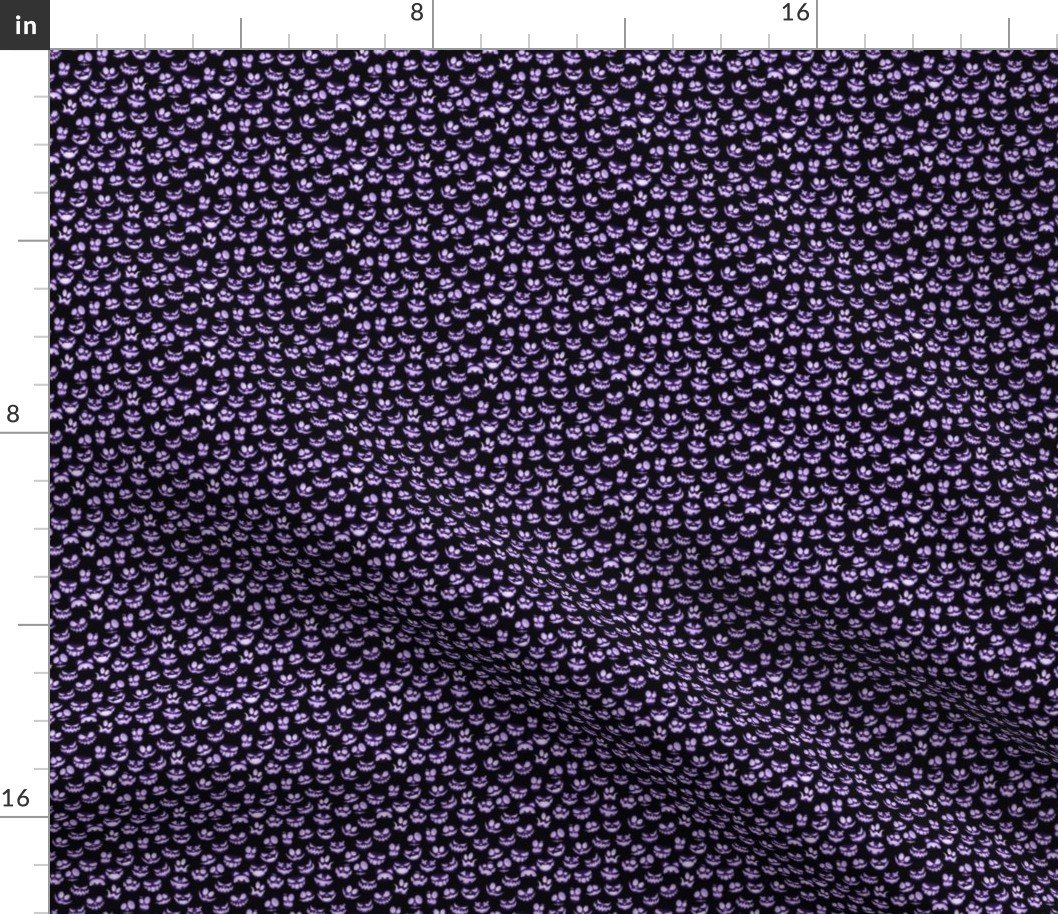 Micro Grinning Halloween Purple Faces on Black Fabric Micro Grinning Halloween Purple Faces on Black Fabric