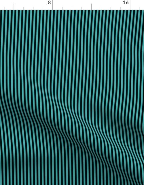 Micro Thin Halloween Stripes in Aqua and  Black Fabric