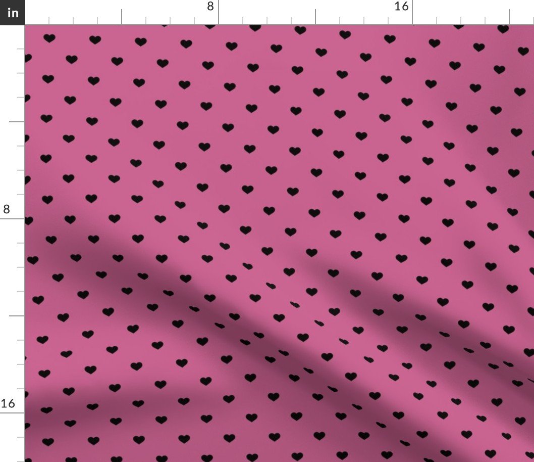 Mini Black Color Valentines Polkadot Love Hearts on Peony Background Fabric