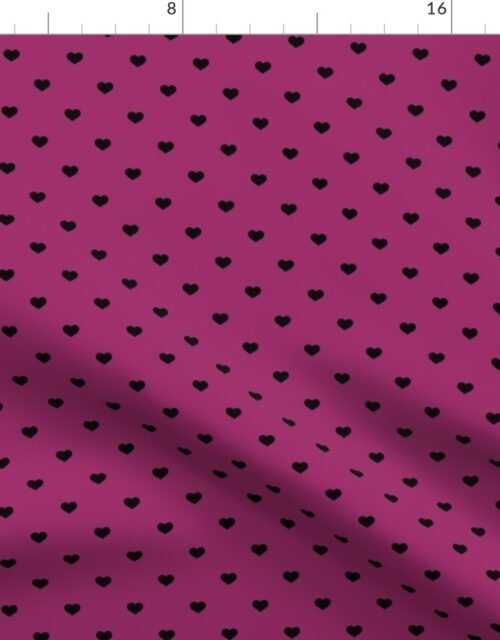 Mini Black Valentines Polkadot Love Hearts on Berry Background Fabric