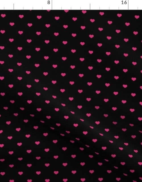 Mini Bubble Gum Color Valentines Polkadot Love Hearts on Black Background Fabric